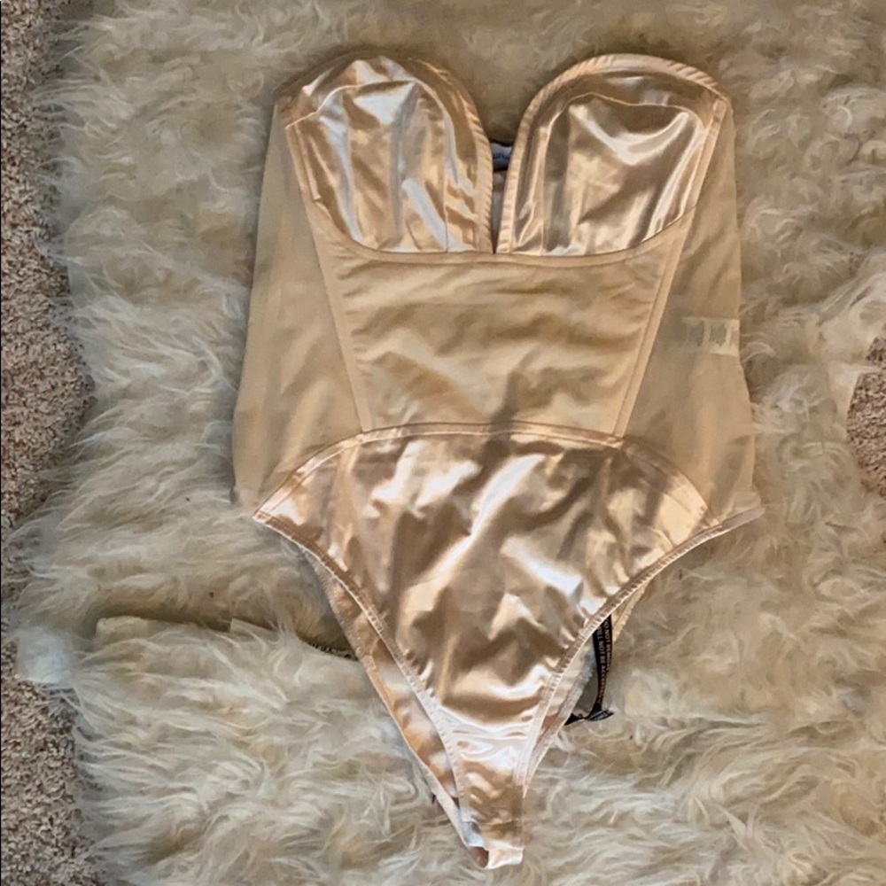 Champagne Mesh/Satin Bandeau Bodysuit